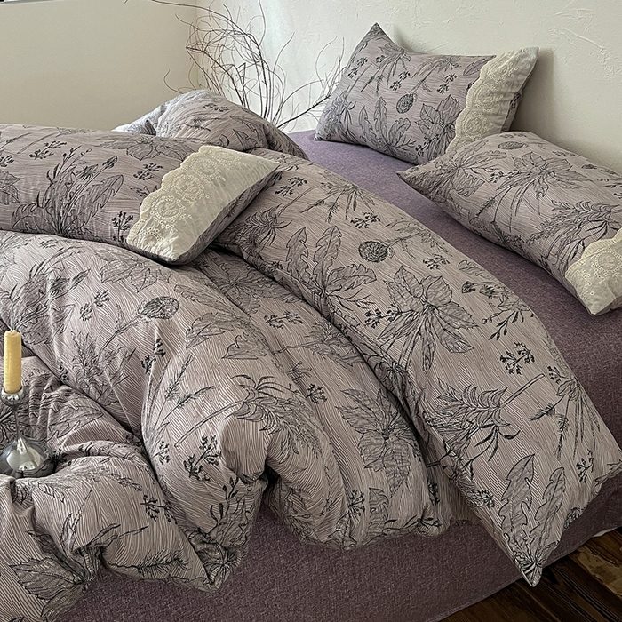 91家纺网 家纺一手货源 找家纺 仟网汇 2025新款亚麻复古花边系列四件套麦卡伦