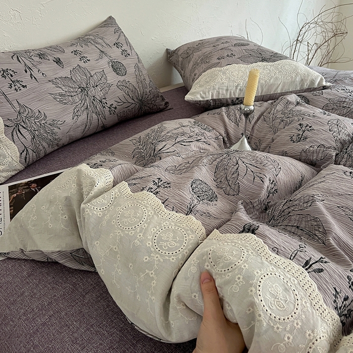 91家纺网 家纺一手货源 找家纺 仟网汇 2025新款亚麻复古花边系列四件套麦卡伦