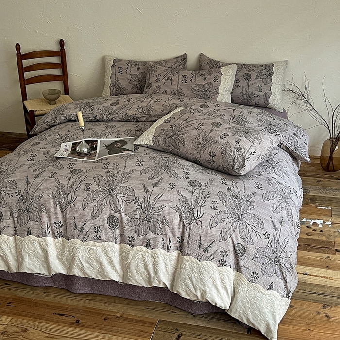 91家纺网 家纺一手货源 找家纺 仟网汇 2025新款亚麻复古花边系列四件套麦卡伦