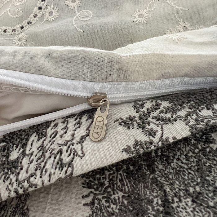 91家纺网 家纺一手货源 找家纺 仟网汇 2025新款亚麻复古花边系列四件套墨染江南