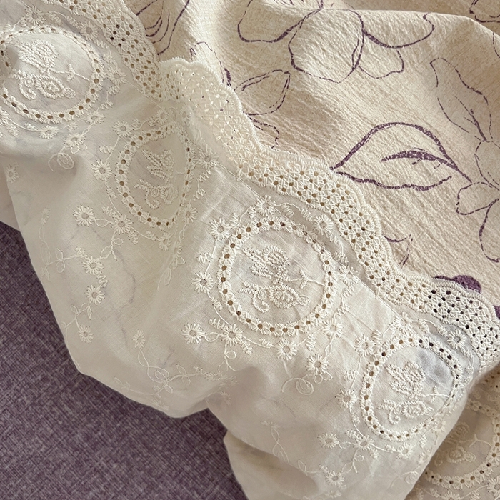 91家纺网 家纺一手货源 找家纺 仟网汇 2025新款亚麻复古花边系列四件套约定紫