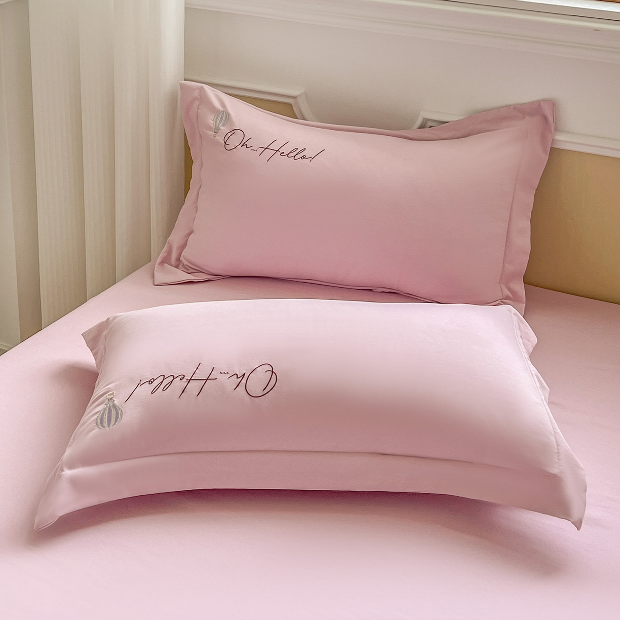 91家纺网 家纺一手货源 找家纺 文黛家居 2025新款高克重水洗棉绣花四件套-彩虹牧马 彩虹牧马-粉