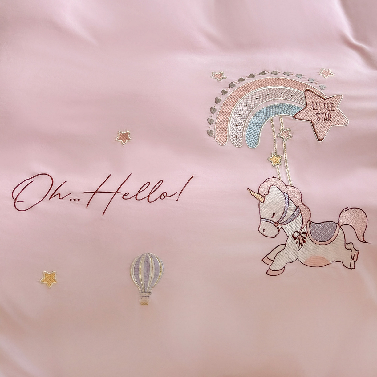 91家纺网 家纺一手货源 找家纺 文黛家居 2025新款高克重水洗棉绣花四件套-彩虹牧马 彩虹牧马-粉