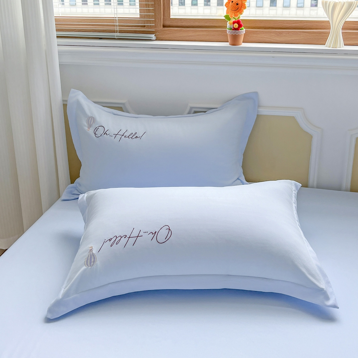 91家纺网 家纺一手货源 找家纺 文黛家居 2025新款高克重水洗棉绣花四件套-彩虹牧马 彩虹牧马-浅蓝