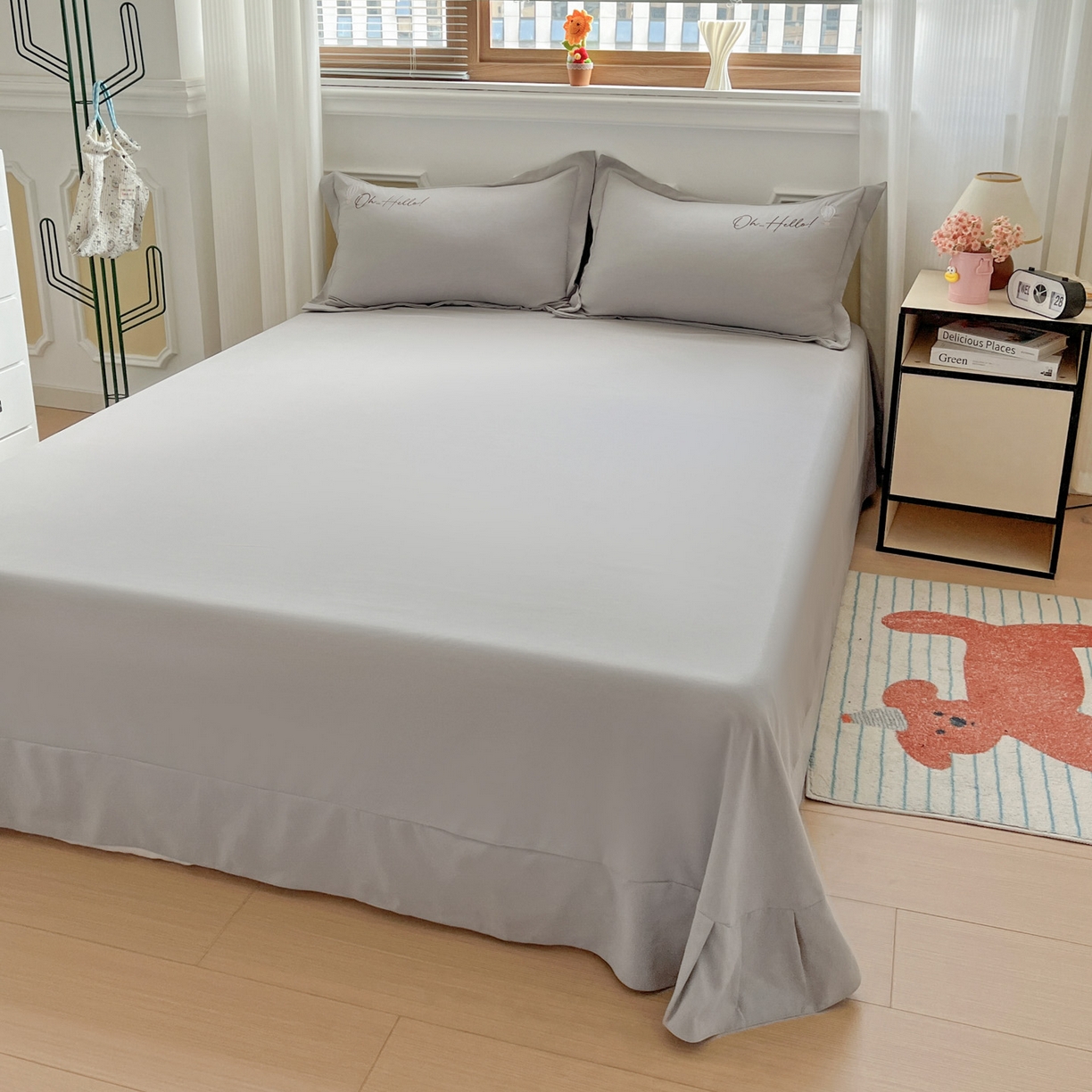 91家纺网 家纺一手货源 找家纺 文黛家居 2025新款高克重水洗棉绣花四件套-彩虹牧马 彩虹牧马-灰