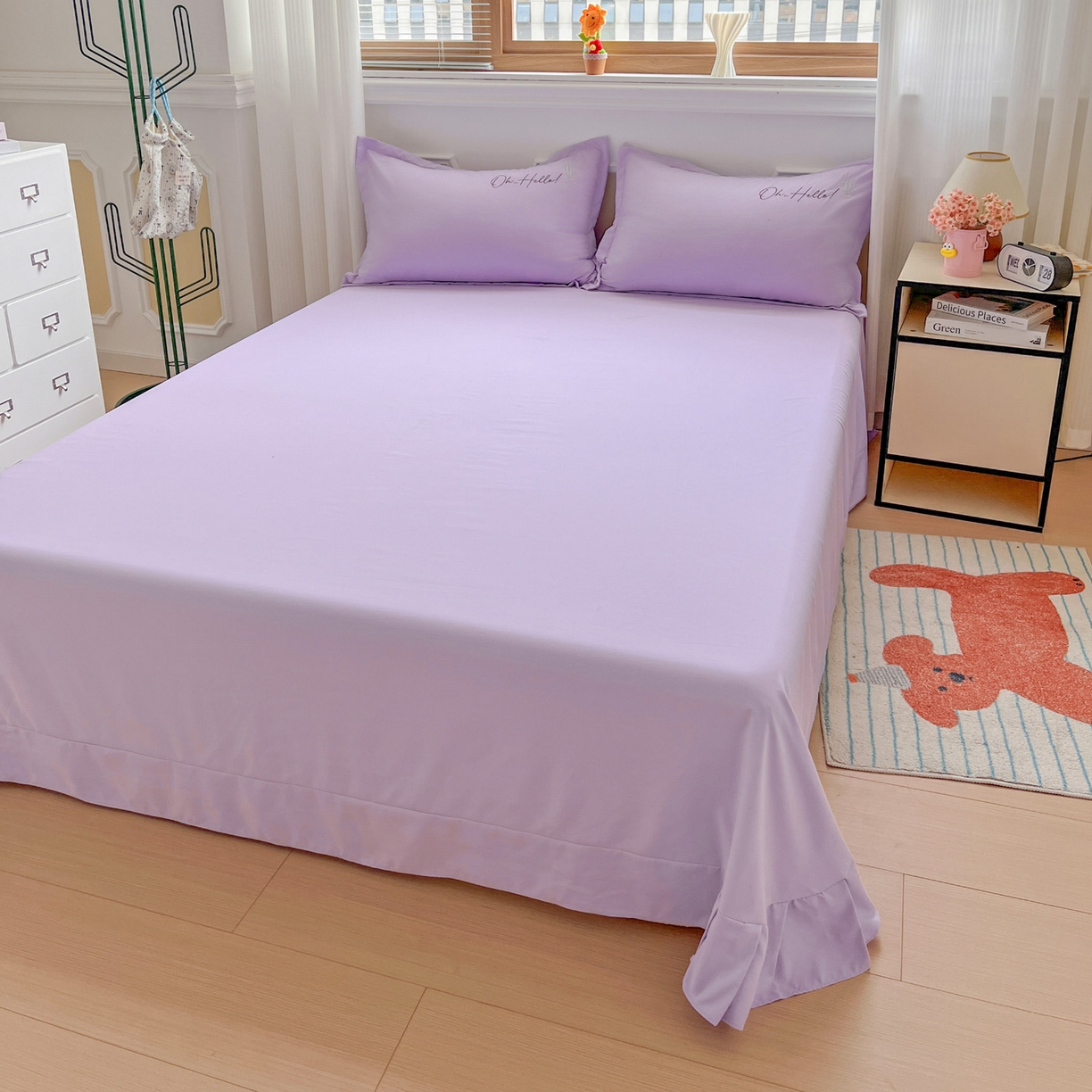 91家纺网 家纺一手货源 找家纺 文黛家居 2025新款高克重水洗棉绣花四件套-彩虹牧马 彩虹牧马-紫