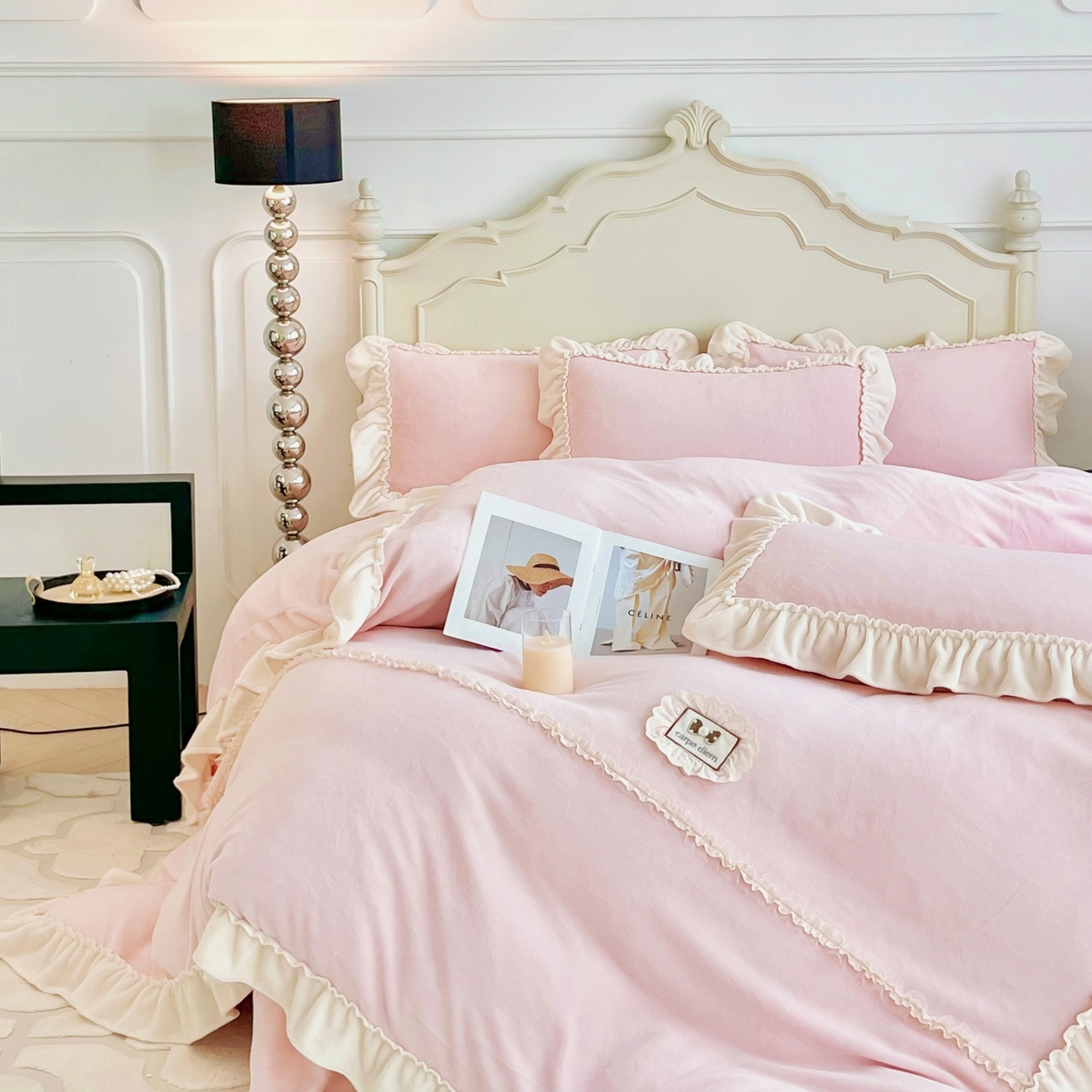 91家纺网 家纺一手货源 找家纺 庭笙 2025新款少女粉浪漫花边加厚牛奶绒床裙四件套-苏韵清风 苏韵清风-粉