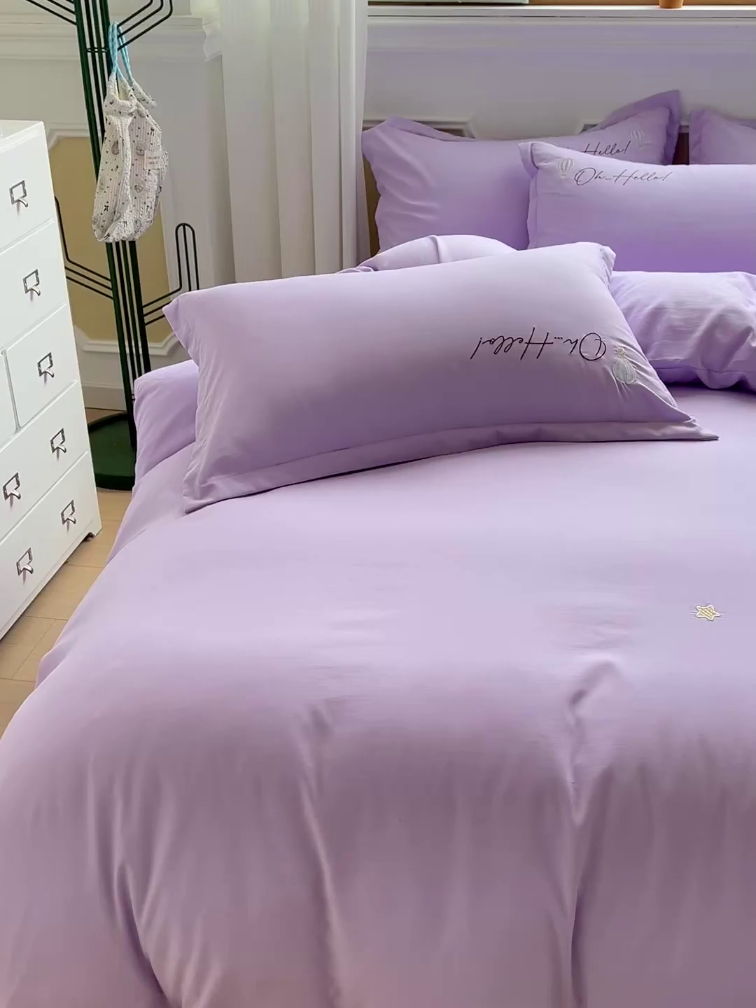 91家纺网 家纺一手货源 找家纺 文黛家居 2025新款高克重水洗棉绣花四件套-彩虹牧马 彩虹牧马-紫