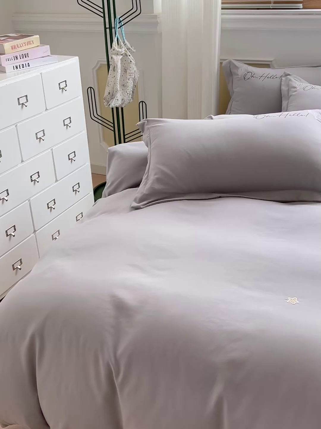 91家纺网 家纺一手货源 找家纺 文黛家居 2025新款高克重水洗棉绣花四件套-彩虹牧马 彩虹牧马-灰