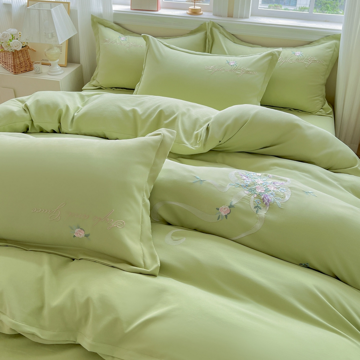 91家纺网 家纺一手货源 找家纺 （总）文黛家居 2025新款高克重水洗棉绣花四件套-铃兰