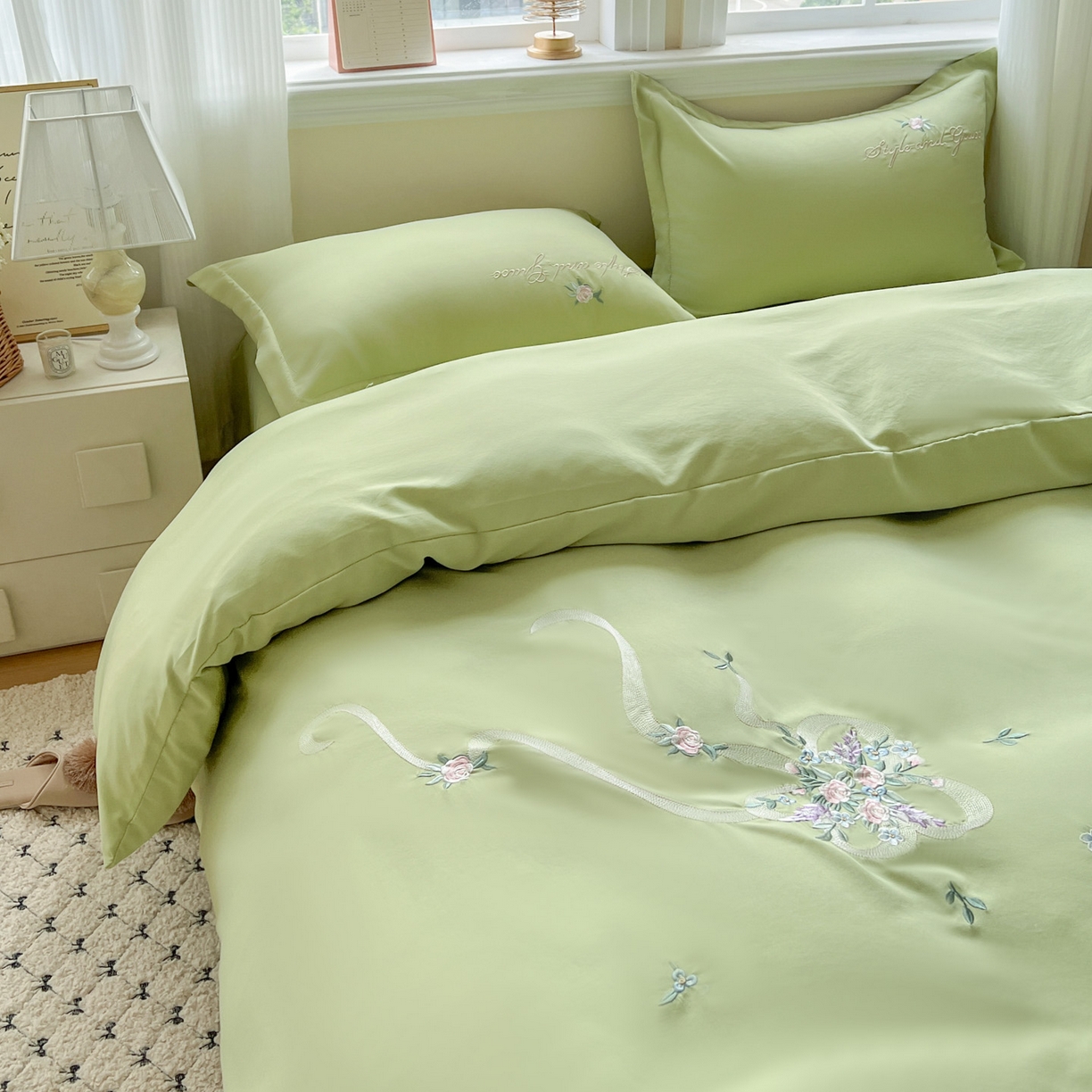 91家纺网 家纺一手货源 找家纺 （总）文黛家居 2025新款高克重水洗棉绣花四件套-铃兰