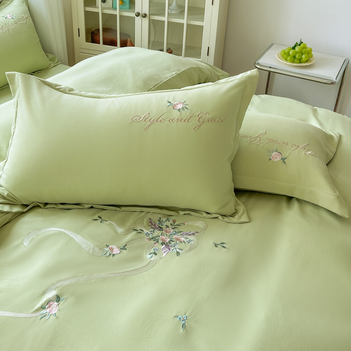 91家纺网 家纺一手货源 找家纺 （总）文黛家居 2025新款高克重水洗棉绣花四件套-铃兰