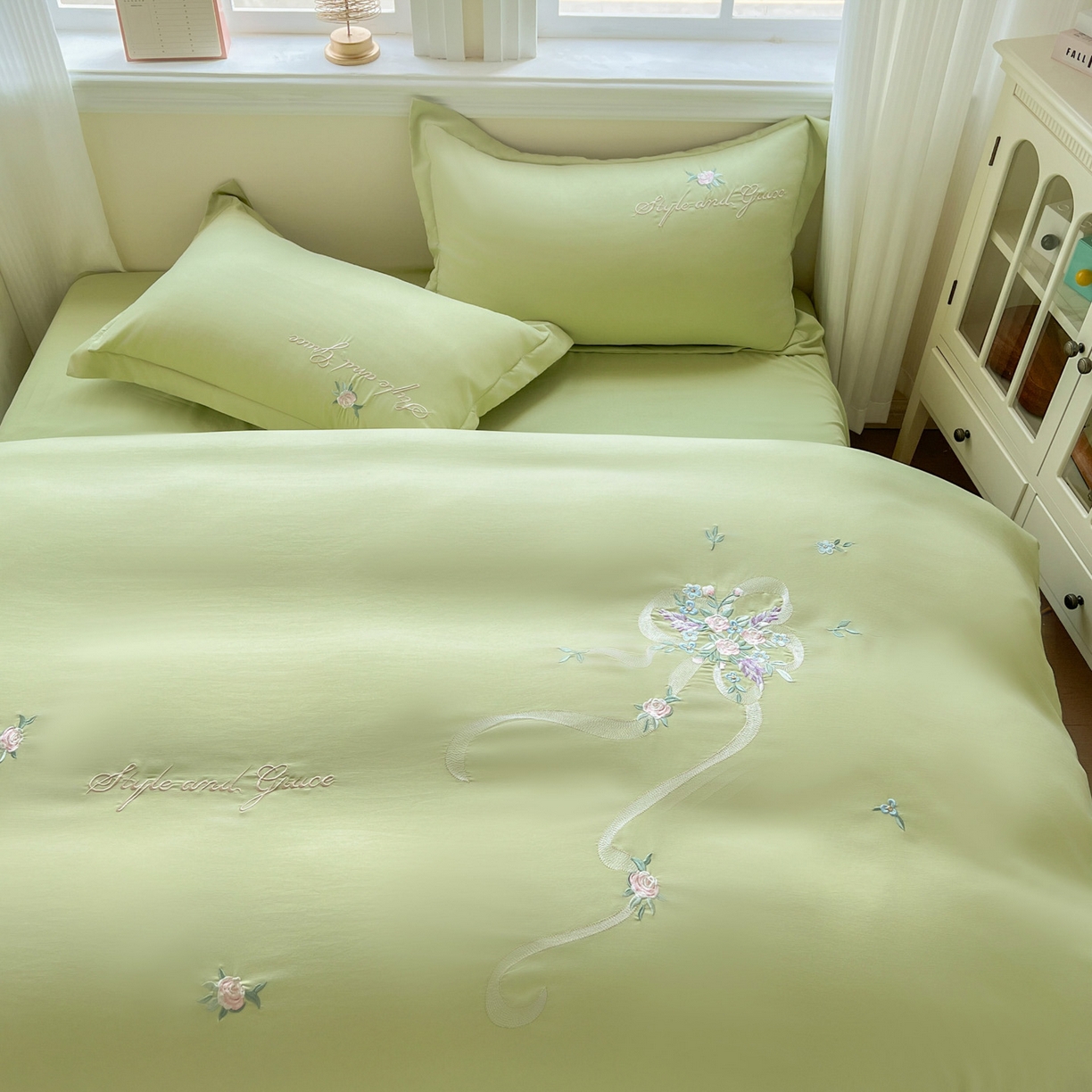 91家纺网 家纺一手货源 找家纺 （总）文黛家居 2025新款高克重水洗棉绣花四件套-铃兰