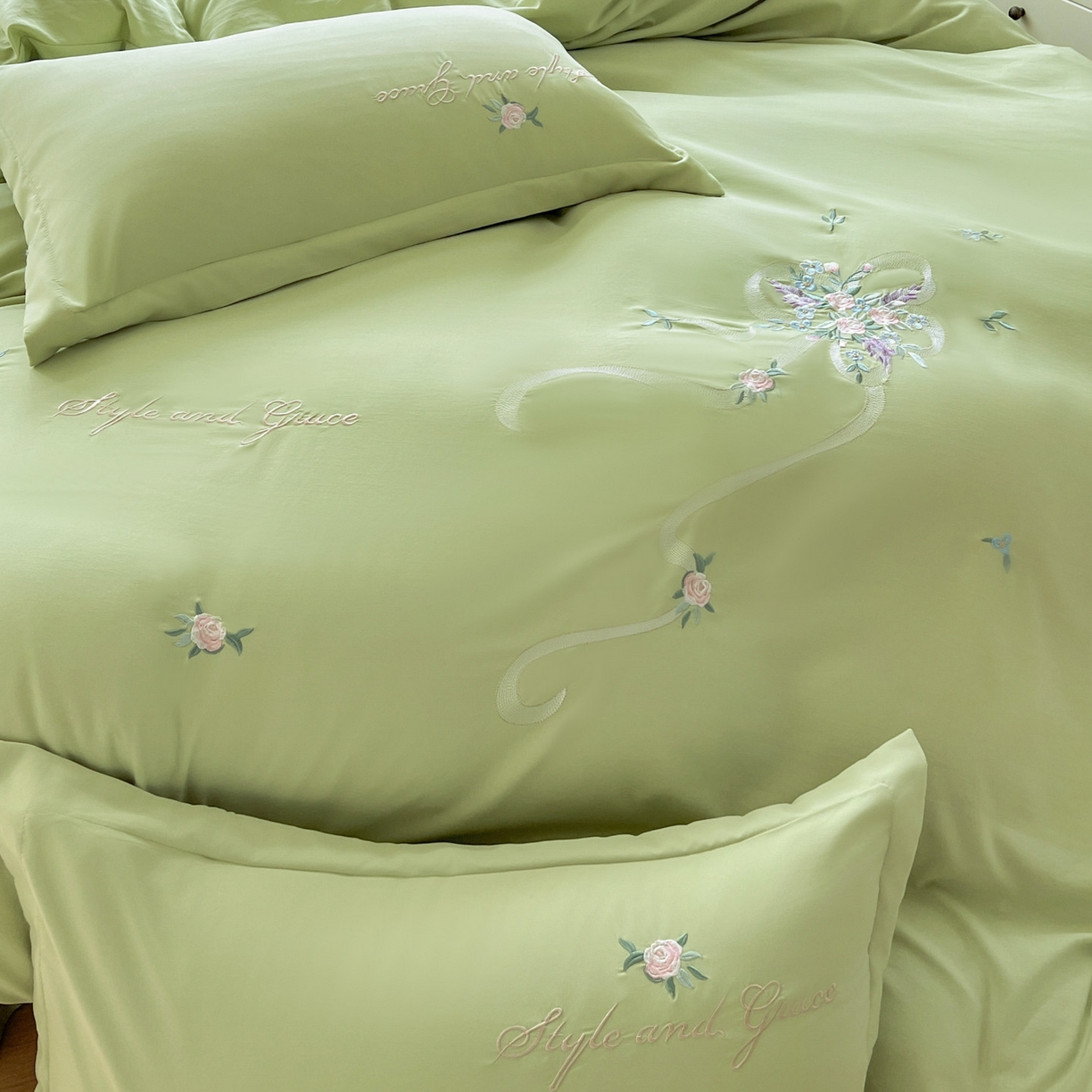 91家纺网 家纺一手货源 找家纺 （总）文黛家居 2025新款高克重水洗棉绣花四件套-铃兰