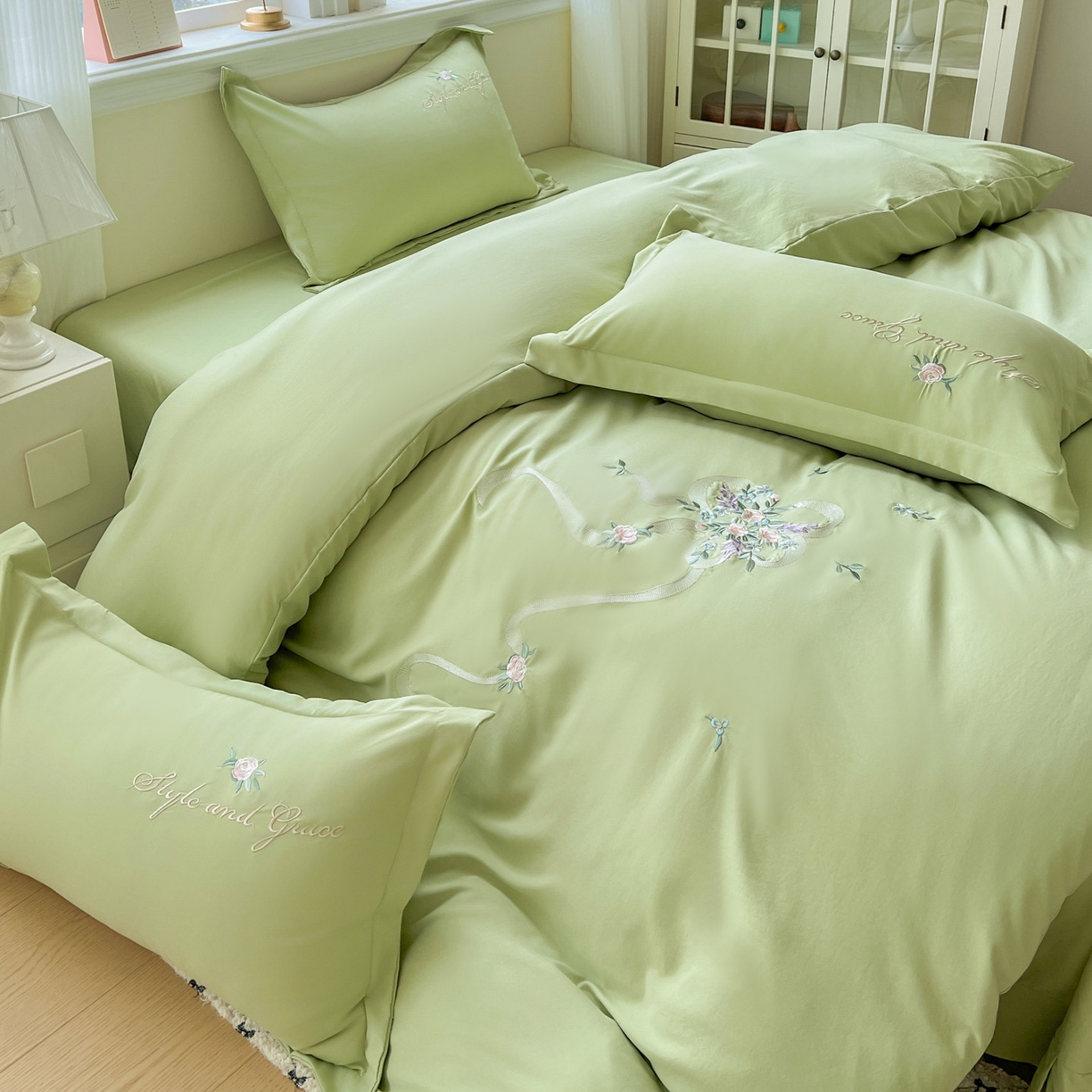 91家纺网 家纺一手货源 找家纺 （总）文黛家居 2025新款高克重水洗棉绣花四件套-铃兰