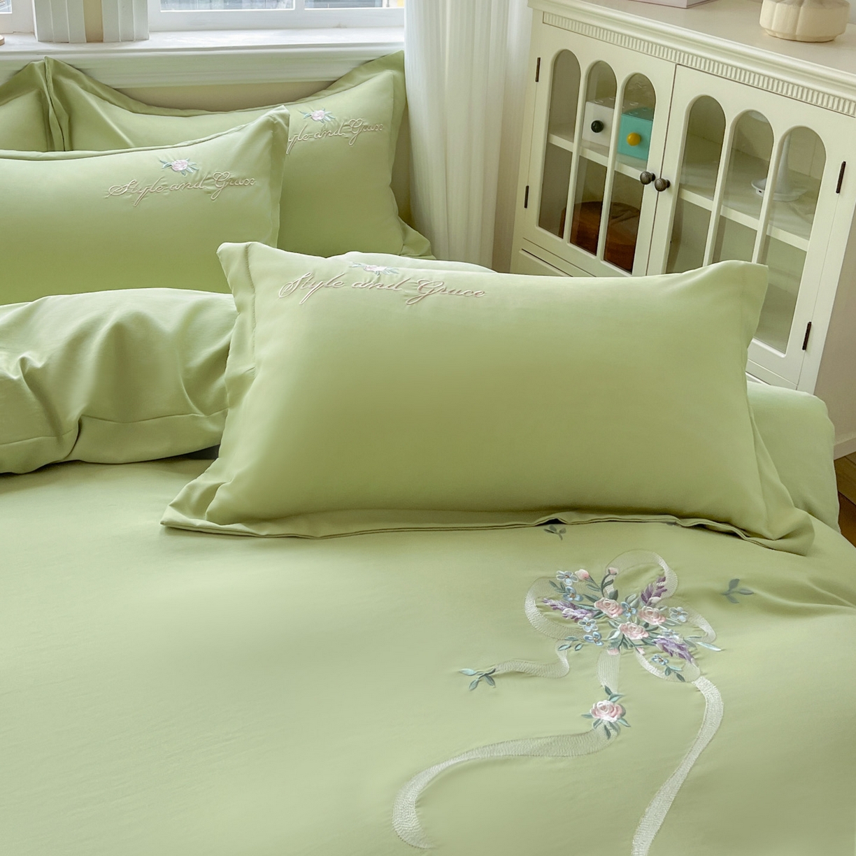 91家纺网 家纺一手货源 找家纺 （总）文黛家居 2025新款高克重水洗棉绣花四件套-铃兰