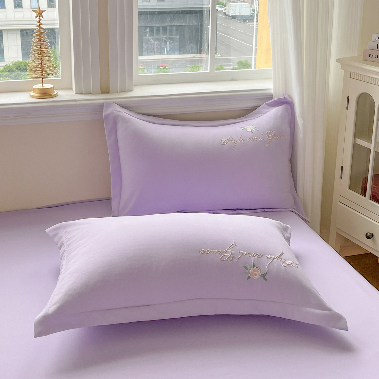 91家纺网 家纺一手货源 找家纺 文黛家居 2025新款高克重水洗棉绣花四件套-铃兰 铃兰-紫