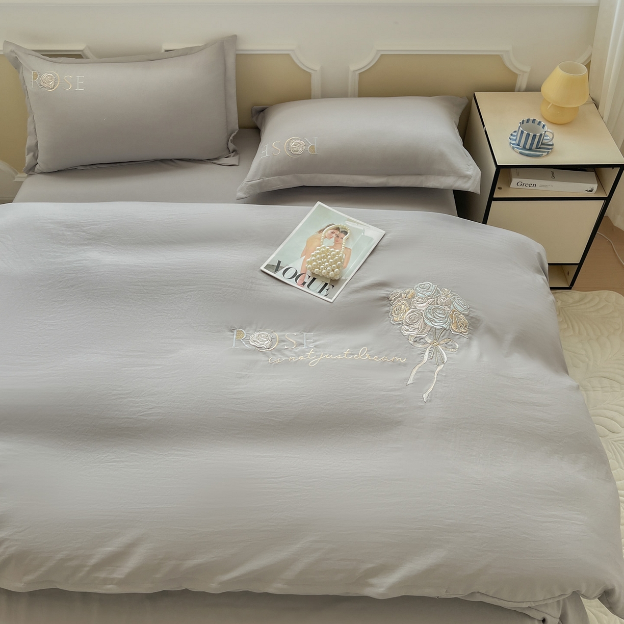 91家纺网 家纺一手货源 找家纺 （总）文黛家居 2025新款高克重水洗棉绣花四件套-玫瑰之恋