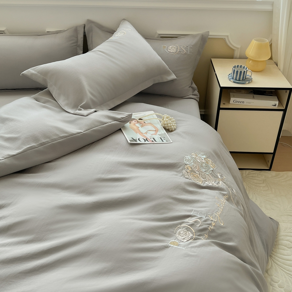 91家纺网 家纺一手货源 找家纺 （总）文黛家居 2025新款高克重水洗棉绣花四件套-玫瑰之恋