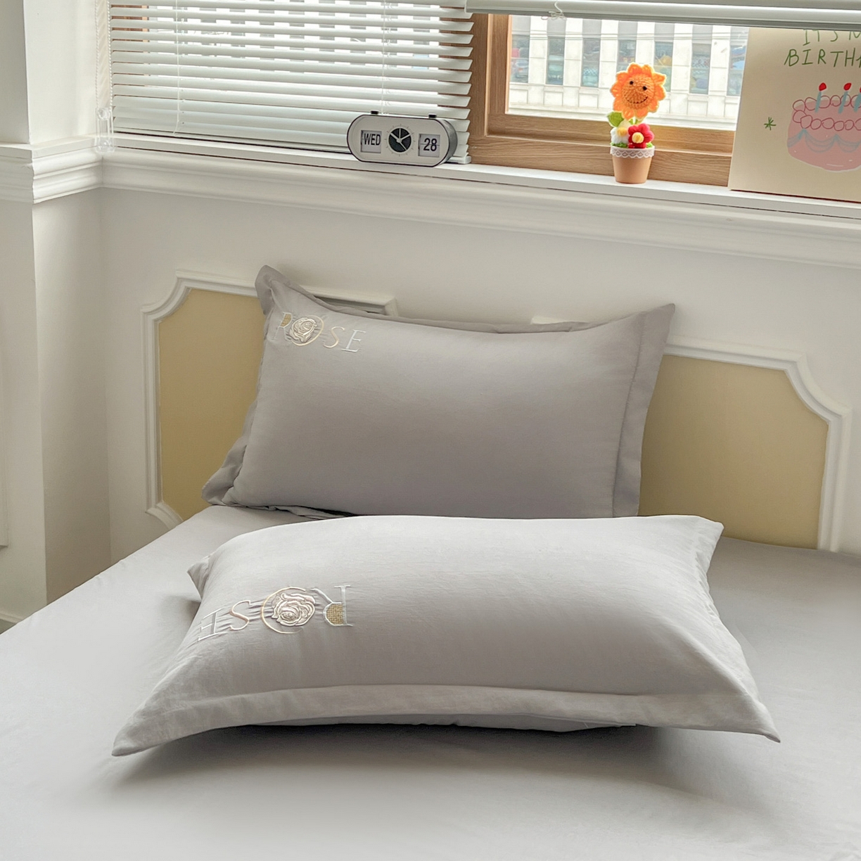 91家纺网 家纺一手货源 找家纺 文黛家居 2025新款高克重水洗棉绣花四件套-玫瑰之恋 玫瑰之恋-灰