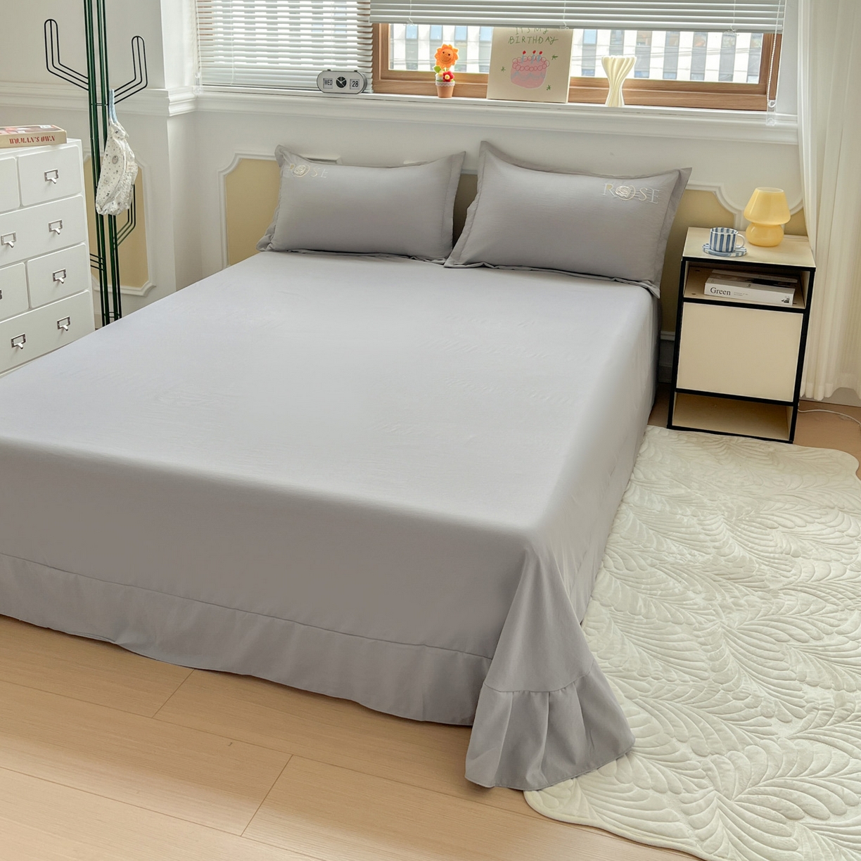 91家纺网 家纺一手货源 找家纺 文黛家居 2025新款高克重水洗棉绣花四件套-玫瑰之恋 玫瑰之恋-灰