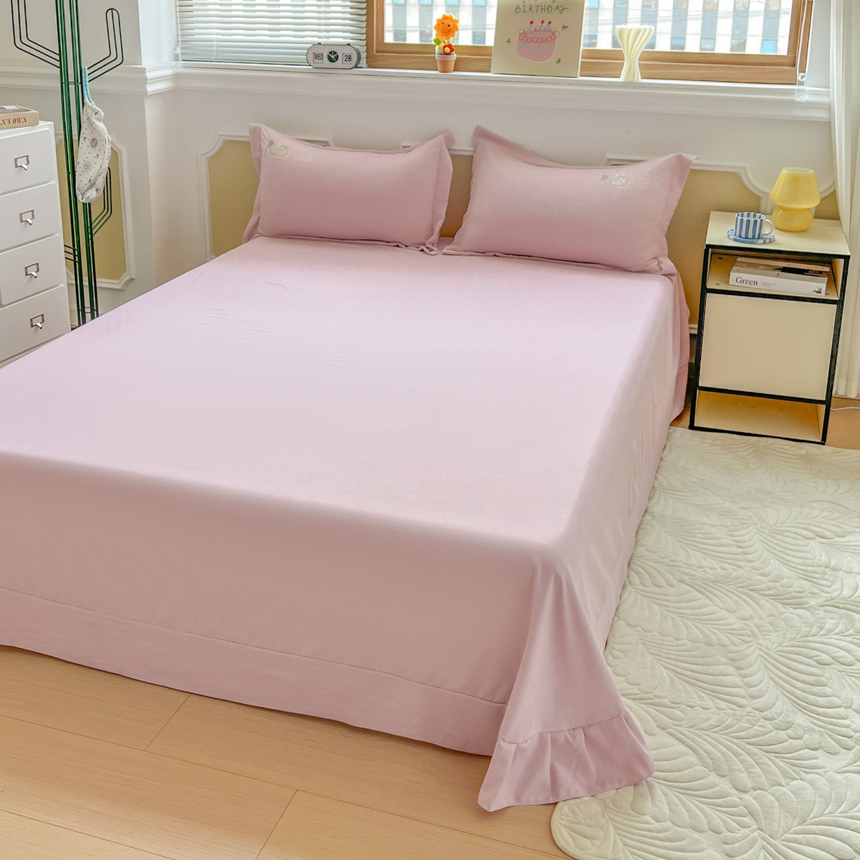 91家纺网 家纺一手货源 找家纺 文黛家居 2025新款高克重水洗棉绣花四件套-玫瑰之恋 玫瑰之恋-粉