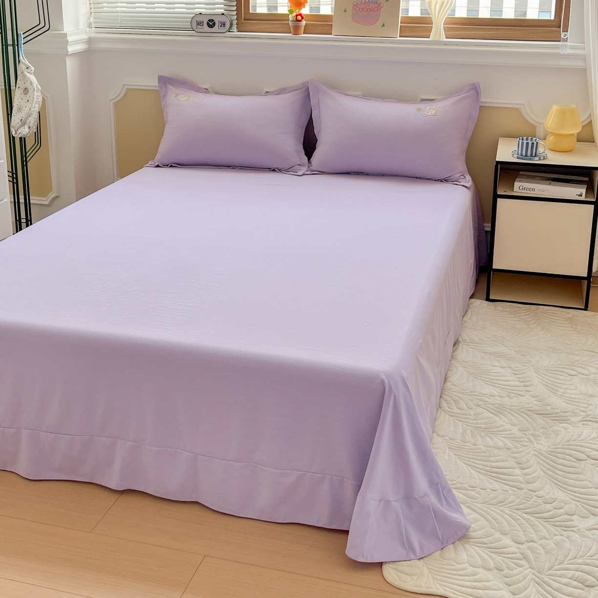 91家纺网 家纺一手货源 找家纺 文黛家居 2025新款高克重水洗棉绣花四件套-玫瑰之恋 玫瑰之恋-紫