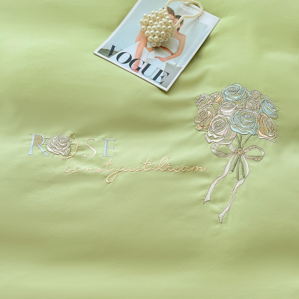 91家纺网 家纺一手货源 找家纺 文黛家居 2025新款高克重水洗棉绣花四件套-玫瑰之恋 玫瑰之恋-果绿