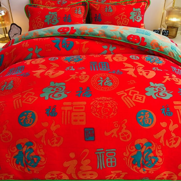 91家纺网 家纺一手货源 找家纺 诺梵家纺 2025新款8斤加厚保暖金貂绒牛奶绒印花四件套 百福