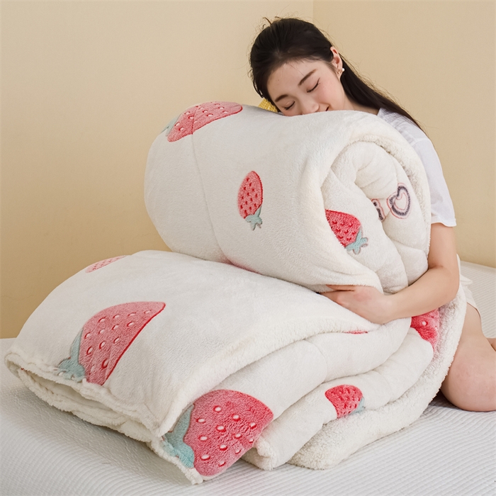 曼町家居 2025新款加厚升级款雪花绒印花冬被 被子被芯 草莓牛奶