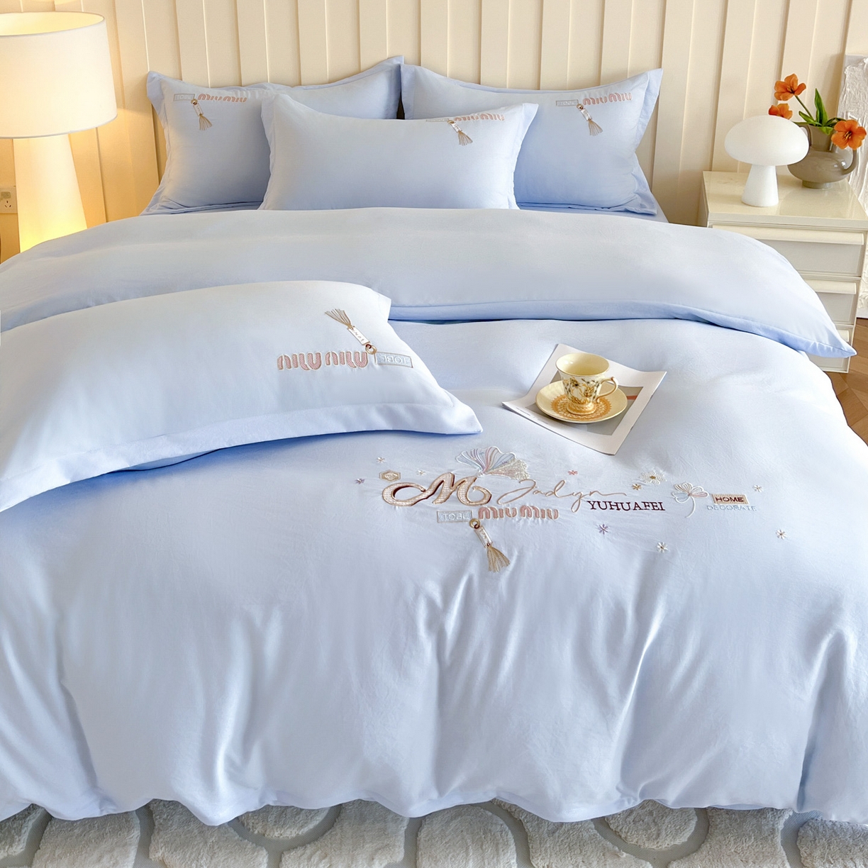 91家纺网 家纺一手货源 找家纺 （总）文黛家居 2025新款高克重水洗棉绣花四件套-梦恋