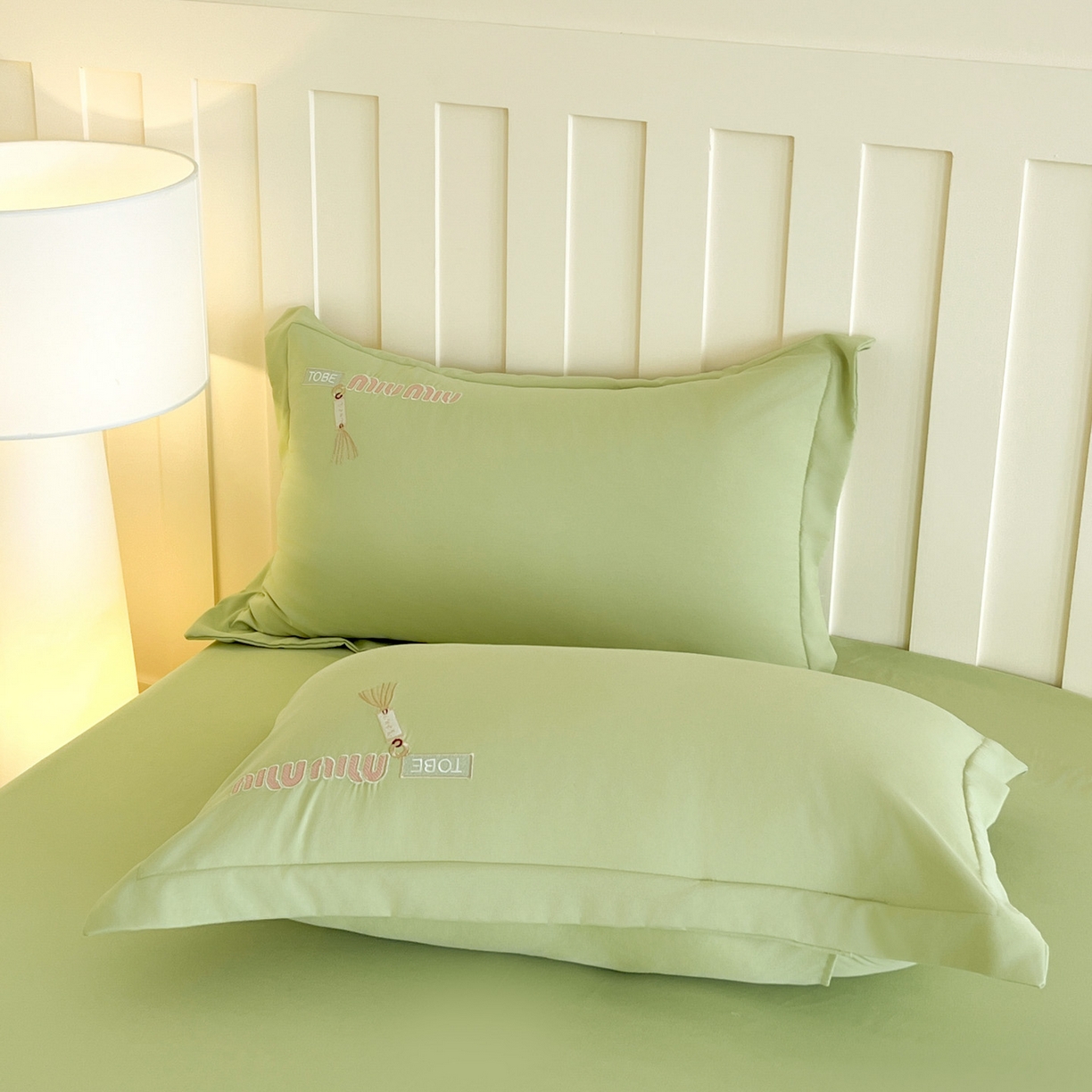 91家纺网 家纺一手货源 找家纺 文黛家居 2025新款高克重水洗棉绣花四件套-梦恋 梦恋-果绿