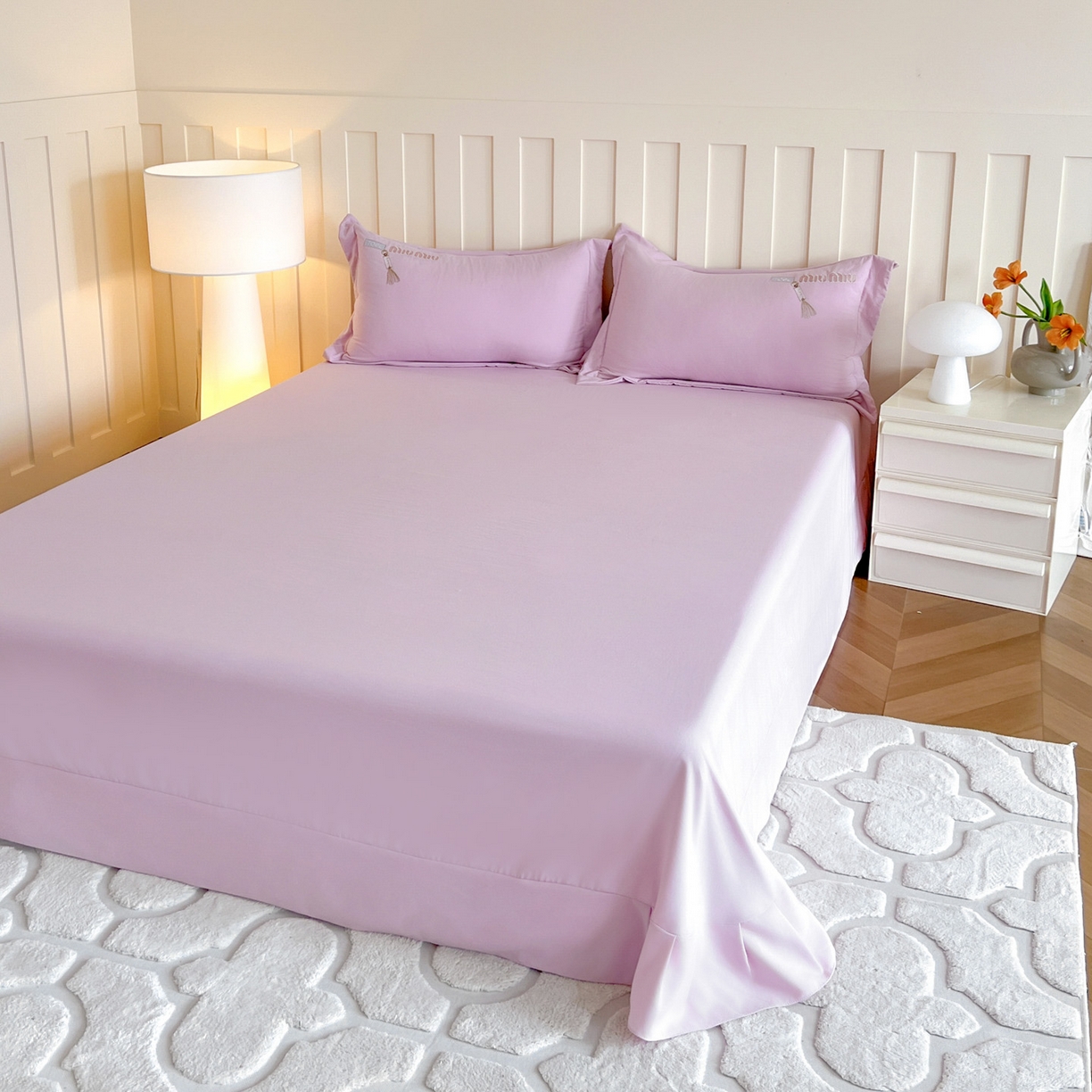 91家纺网 家纺一手货源 找家纺 文黛家居 2025新款高克重水洗棉绣花四件套-梦恋 梦恋-紫