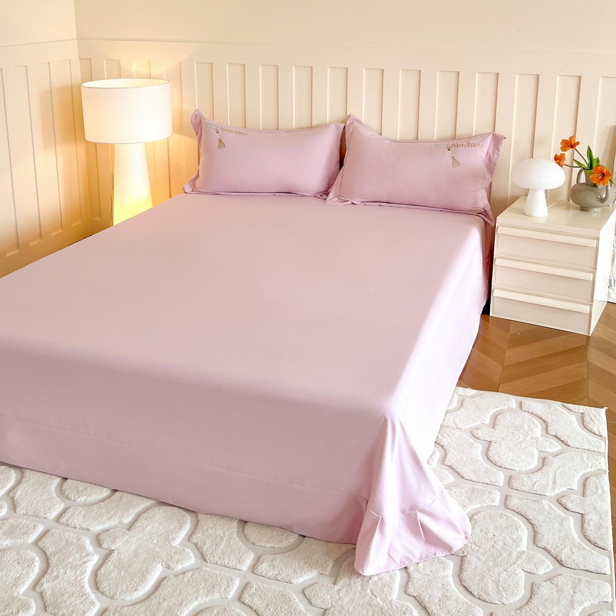 91家纺网 家纺一手货源 找家纺 文黛家居 2025新款高克重水洗棉绣花四件套-梦恋 梦恋-粉