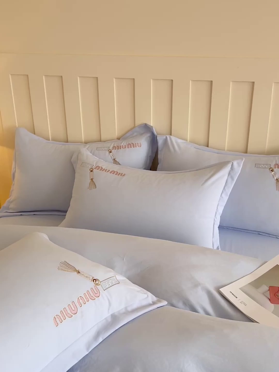 91家纺网 家纺一手货源 找家纺 文黛家居 2025新款高克重水洗棉绣花四件套-梦恋 梦恋-浅蓝