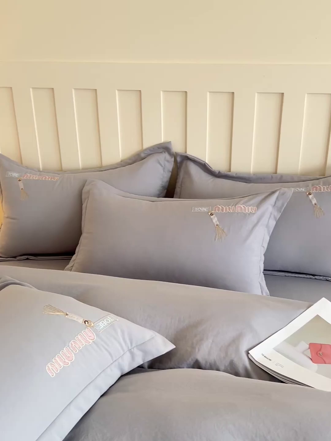 91家纺网 家纺一手货源 找家纺 文黛家居 2025新款高克重水洗棉绣花四件套-梦恋 梦恋-灰