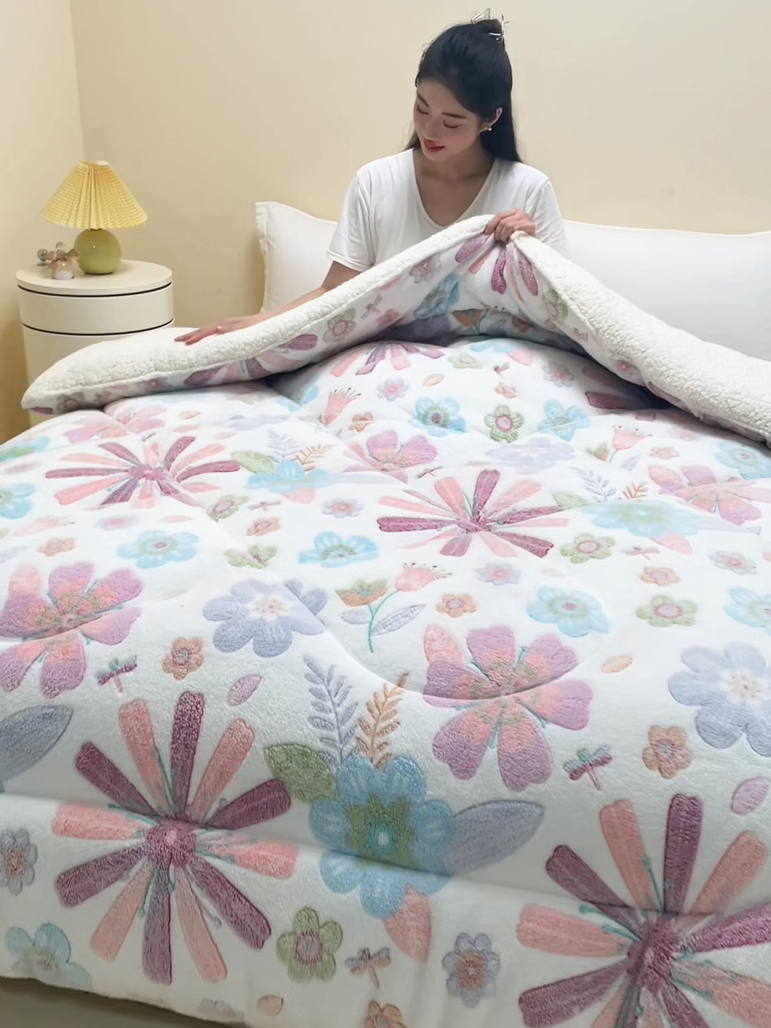 91家纺网 家纺一手货源 找家纺 曼町家居 2025新款加厚升级款雪花绒印花冬被 被子被芯 花开花落