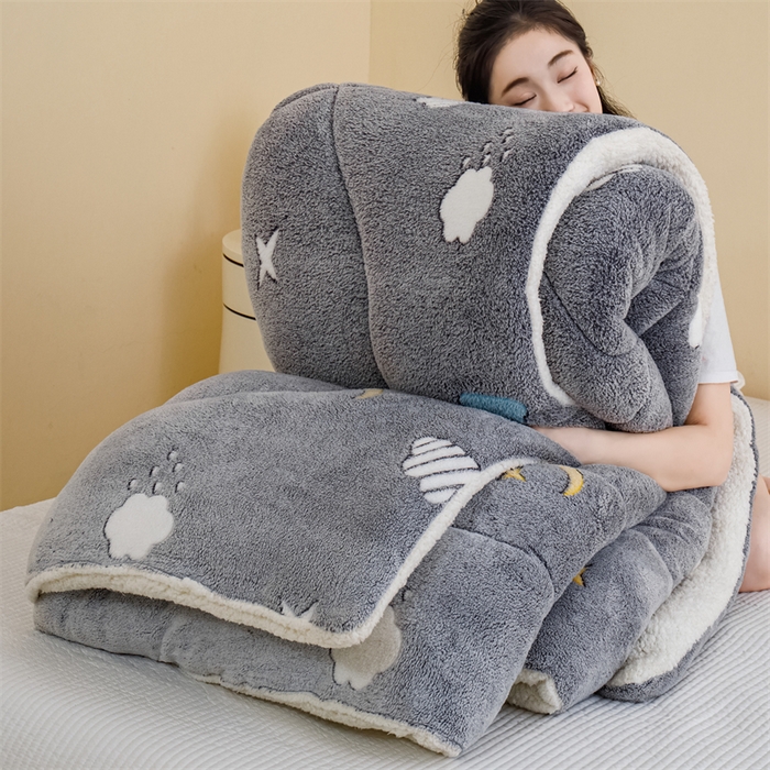 曼町家居 2025新款加厚升级款雪花绒印花冬被 被子被芯 灰色星空