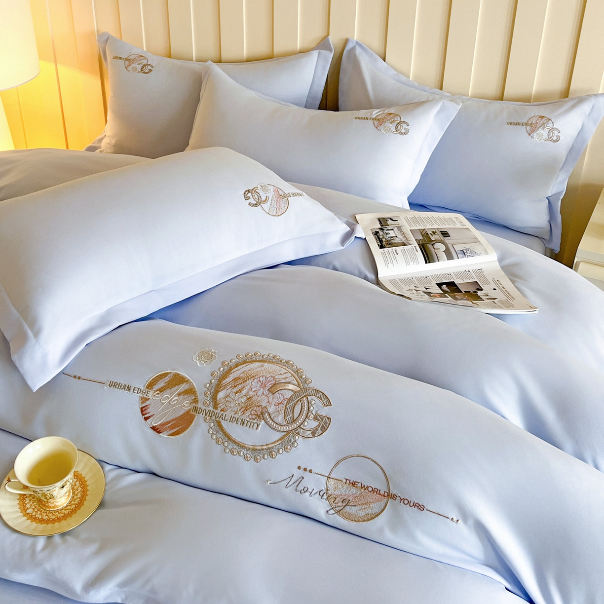 91家纺网 家纺一手货源 找家纺 （总）文黛家居 2025新款高克重水洗棉绣花四件套-奢侈生活