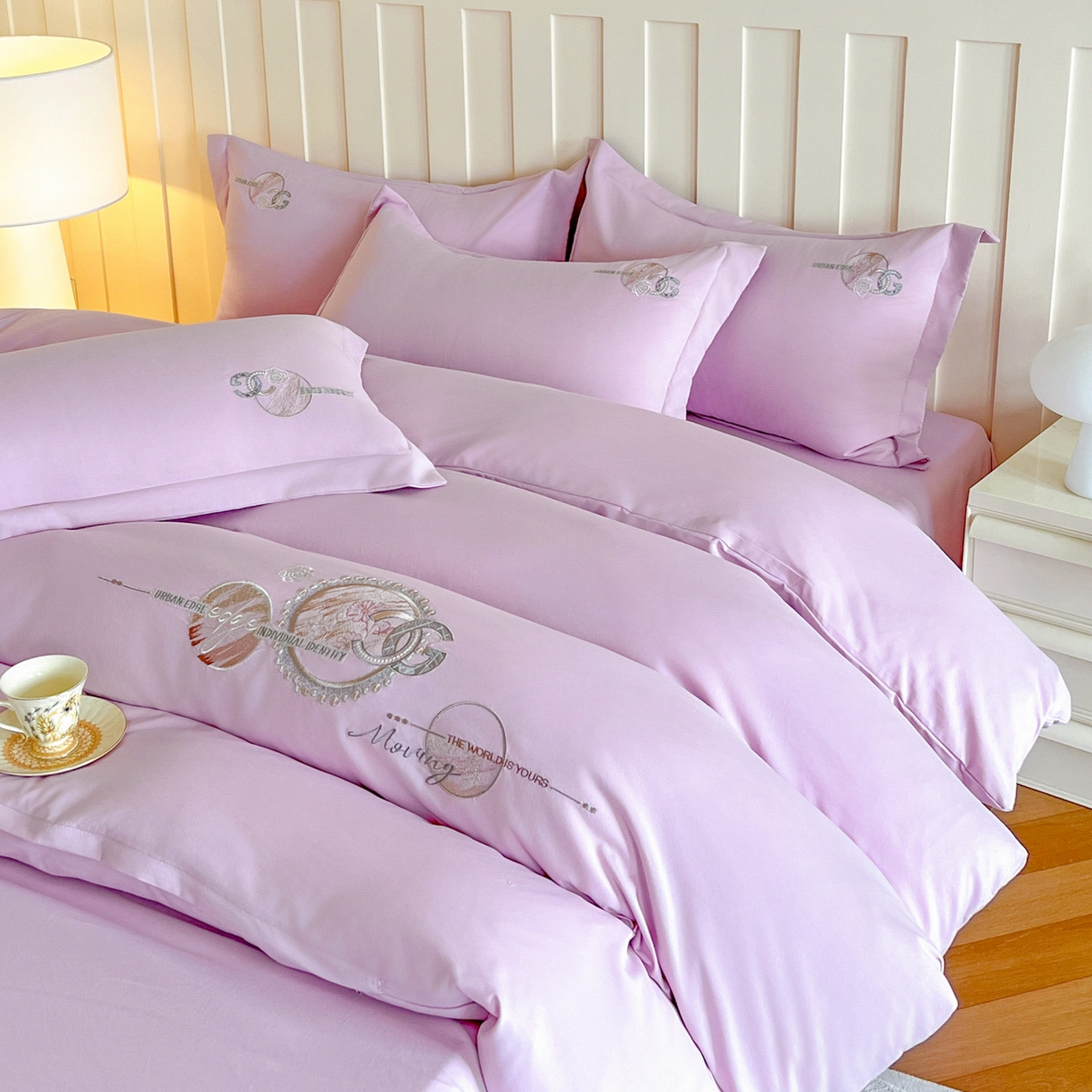 91家纺网 家纺一手货源 找家纺 （总）文黛家居 2025新款高克重水洗棉绣花四件套-奢侈生活