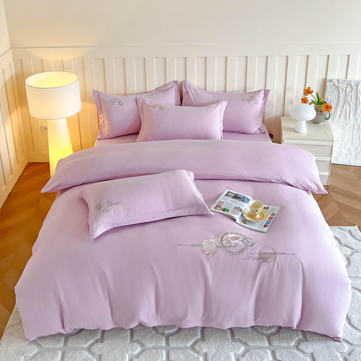 91家纺网 家纺一手货源 找家纺 （总）文黛家居 2025新款高克重水洗棉绣花四件套-奢侈生活