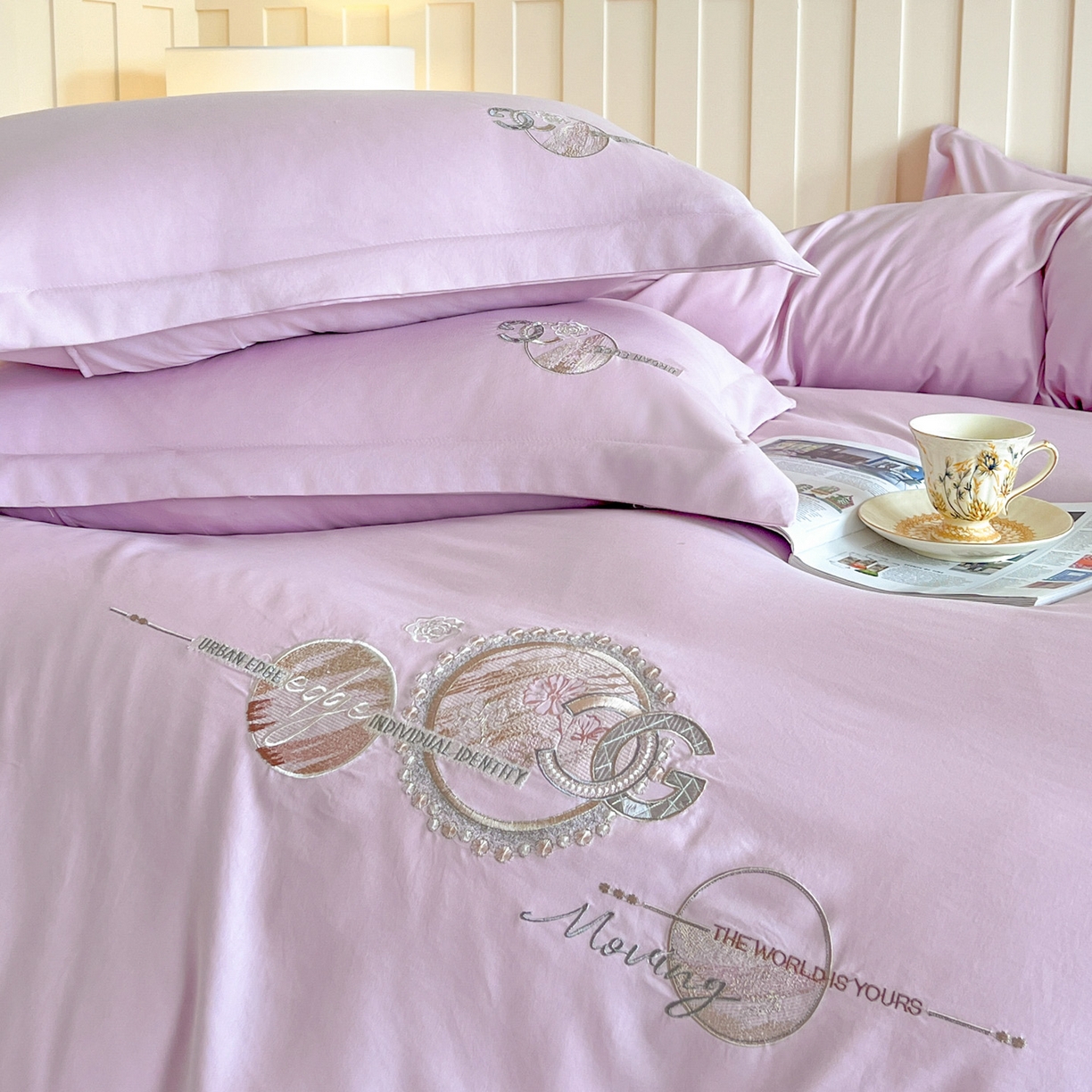 91家纺网 家纺一手货源 找家纺 （总）文黛家居 2025新款高克重水洗棉绣花四件套-奢侈生活