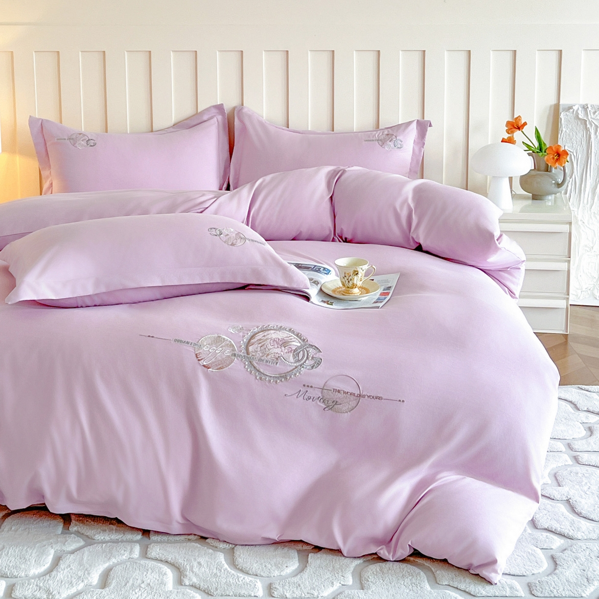 91家纺网 家纺一手货源 找家纺 （总）文黛家居 2025新款高克重水洗棉绣花四件套-奢侈生活