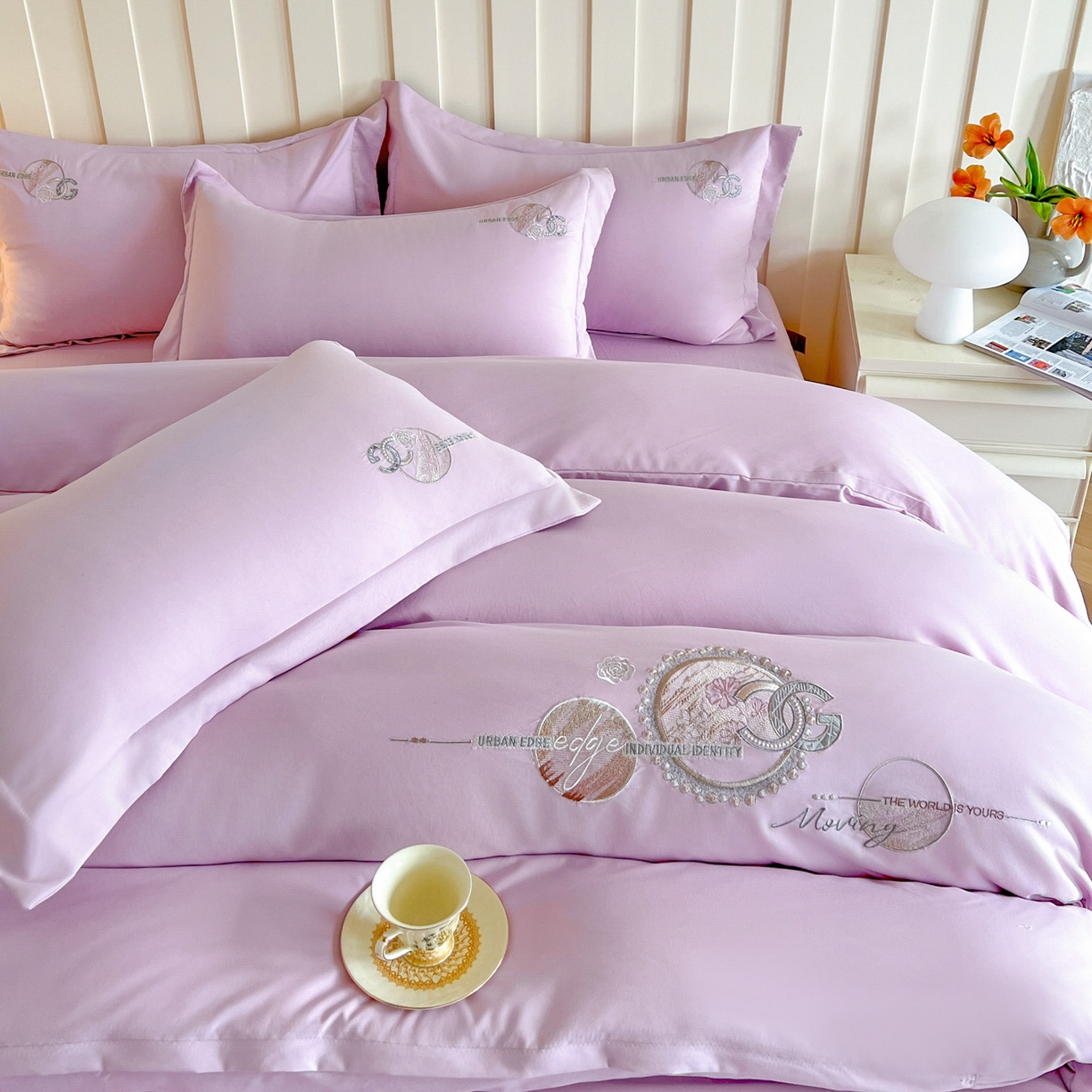 91家纺网 家纺一手货源 找家纺 文黛家居 2025新款高克重水洗棉绣花四件套-奢侈生活 奢侈生活-紫