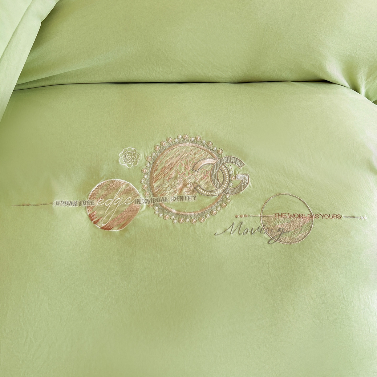 91家纺网 家纺一手货源 找家纺 文黛家居 2025新款高克重水洗棉绣花四件套-奢侈生活 奢侈生活-果绿