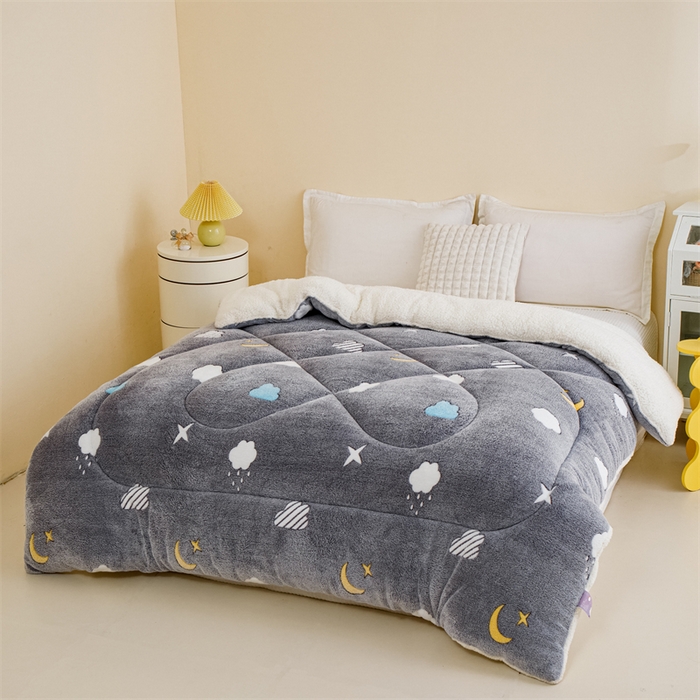 91家纺网 家纺一手货源 找家纺 曼町家居 2025新款加厚升级款雪花绒印花冬被 被子被芯 灰色星空