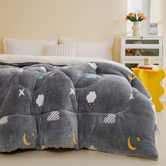 91家纺网 家纺一手货源 找家纺 曼町家居 2025新款加厚升级款雪花绒印花冬被 被子被芯 灰色星空