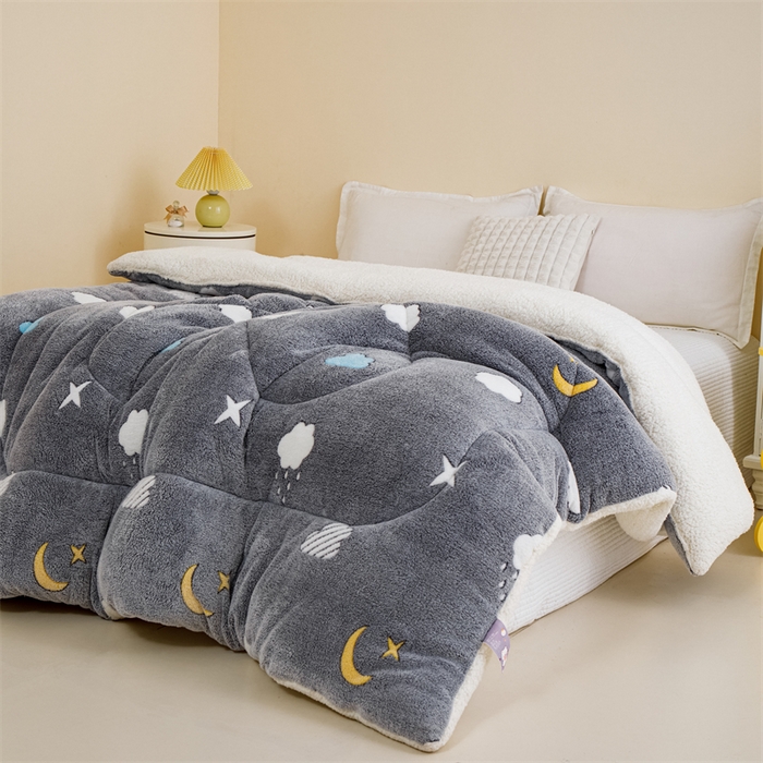91家纺网 家纺一手货源 找家纺 曼町家居 2025新款加厚升级款雪花绒印花冬被 被子被芯 灰色星空
