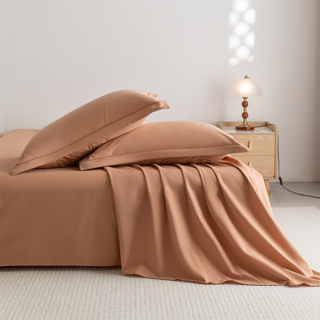 91家纺网 家纺一手货源 找家纺 宝时兰 2025新款加厚100%全棉高支高密长绒棉纯色磨毛床单纯棉单件床单-系列二【提供买家秀/可定制其他尺寸】 琥珀橙