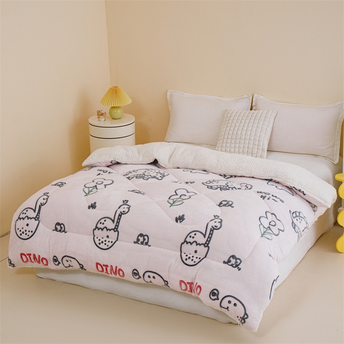 91家纺网 家纺一手货源 找家纺 曼町家居 2025新款加厚升级款雪花绒印花冬被 被子被芯 恐龙乐园